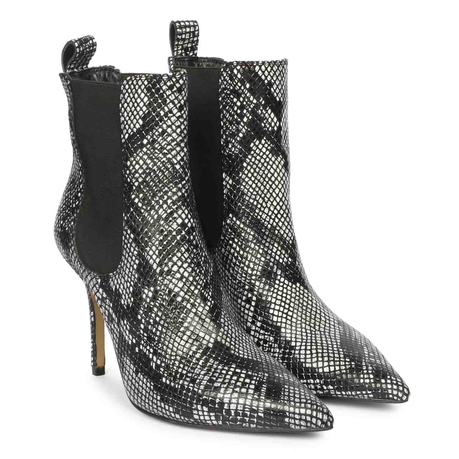 Saint Arely Grey Snake Print Leather Stiletto Ankle Boots - Image 2