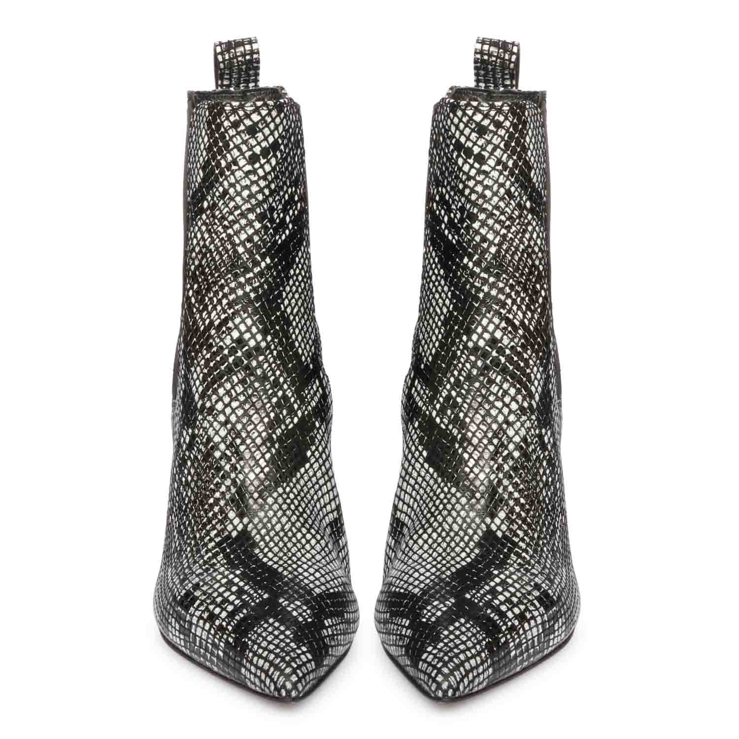 Saint Arely Grey Snake Print Leather Stiletto Ankle Boots - Image 3