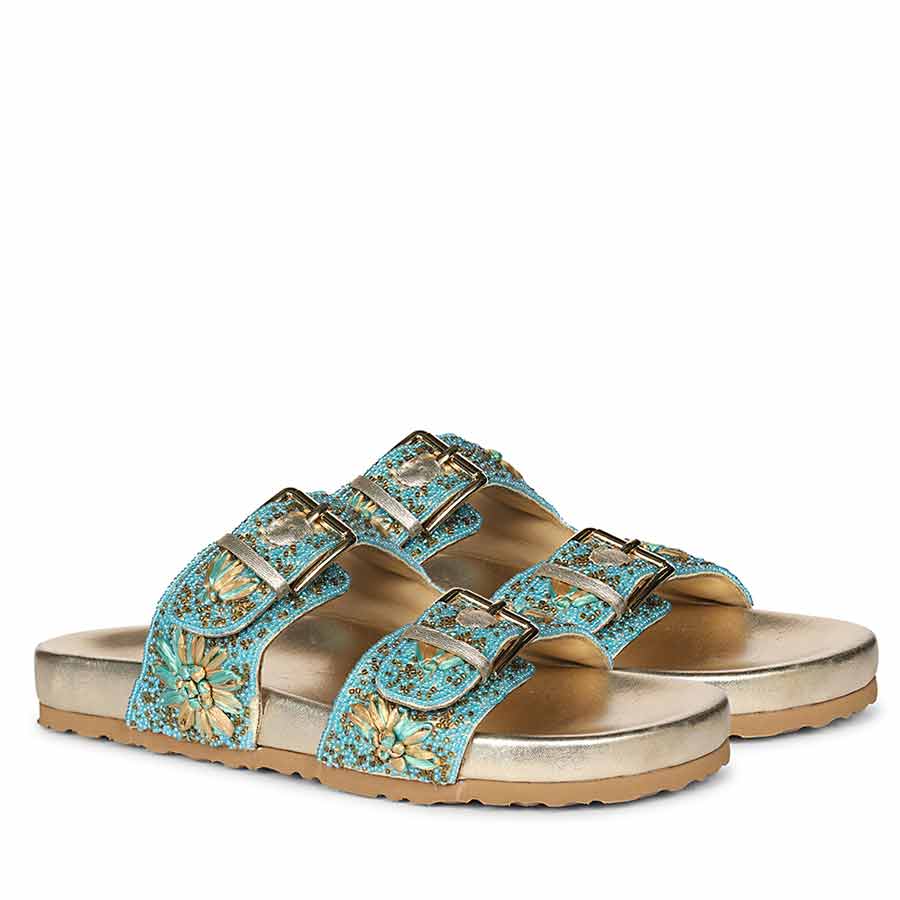 Saint Willow turquoise Footbed Sandals - Image 3