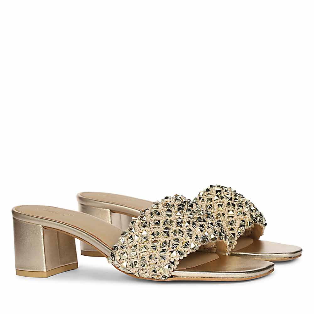 Saint Winnie Metallic Gold Embellished Block Heels - Image 3
