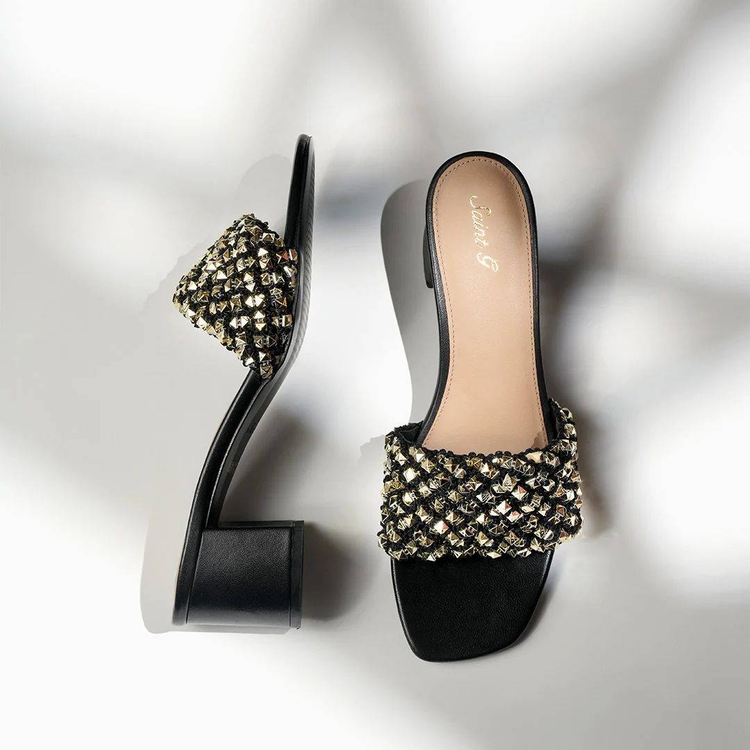 Saint Winnie Stud Embellished Leather Block Heels - Image 2