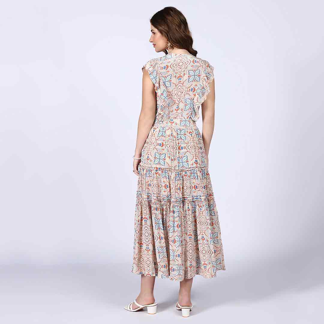Saint Womens Beige Multicolour Printed Midi Dress - Image 5