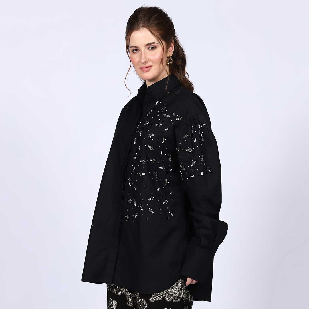 Saint Womens Black Cotton Rhinestone Shirt - Image 2