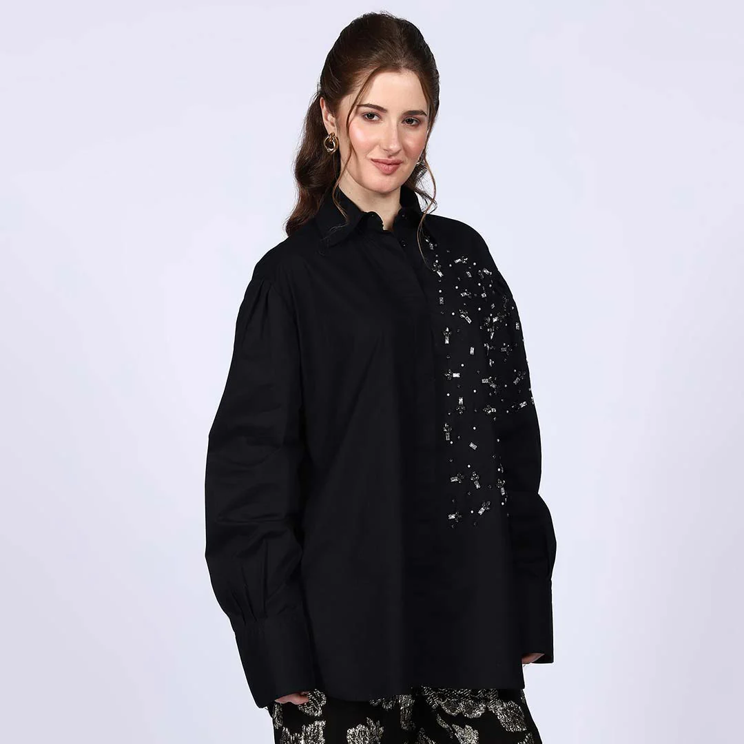 Saint Womens Black Cotton Rhinestone Shirt - Image 4