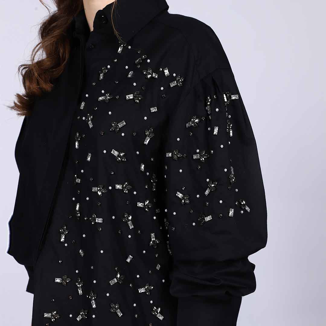 Saint Womens Black Cotton Rhinestone Shirt - Image 5