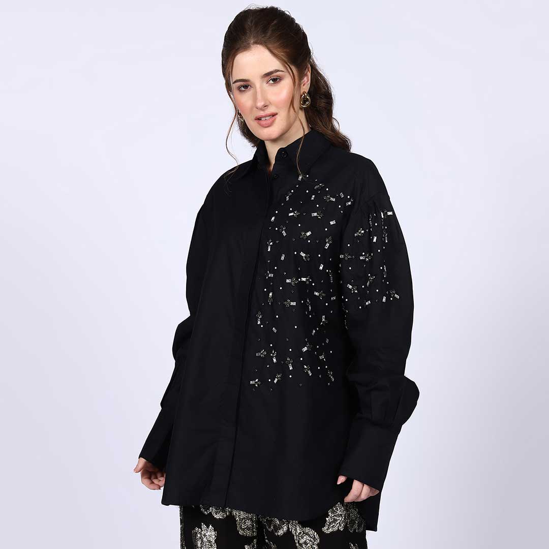 Saint Womens Black Cotton Rhinestone Shirt - Image 6
