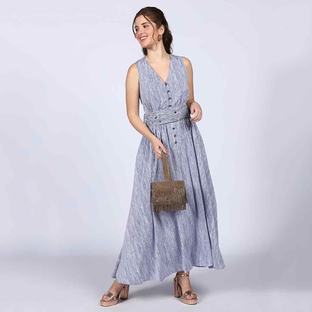 Saint Womens Blue Cotton Striped Maxi Dress - Image 2