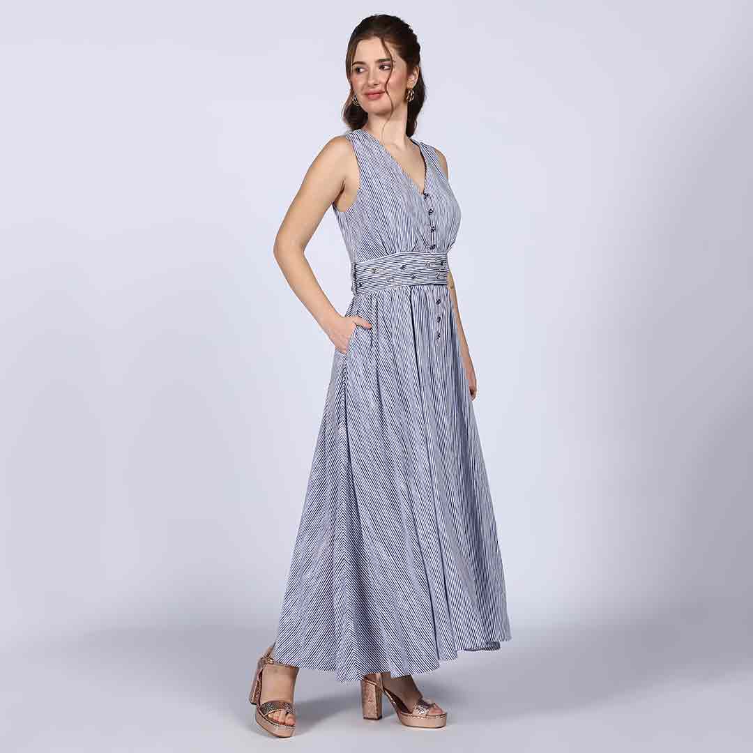 Saint Womens Blue Cotton Striped Maxi Dress - Image 3