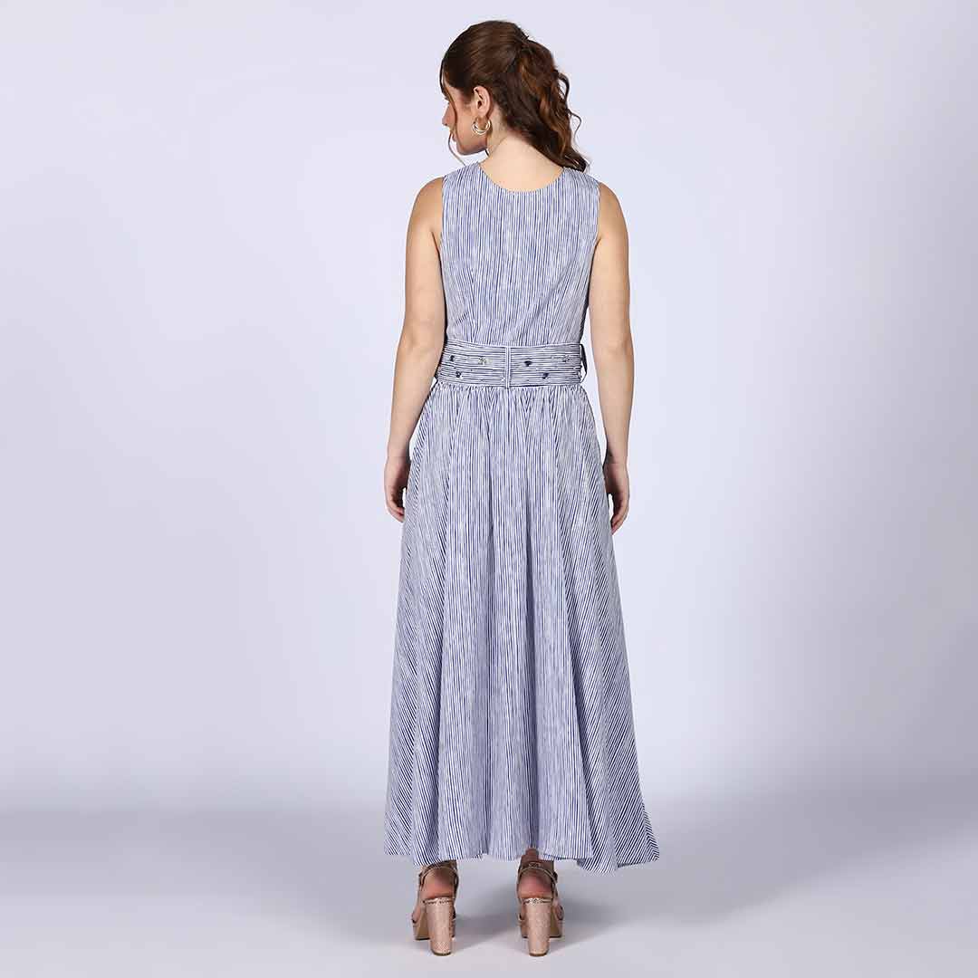 Saint Womens Blue Cotton Striped Maxi Dress - Image 4