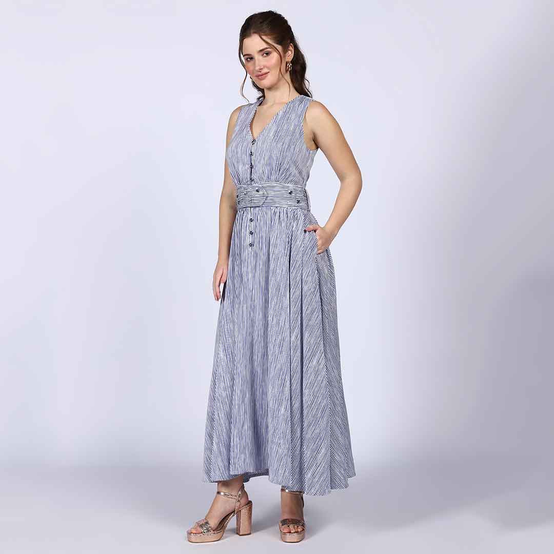 Saint Womens Blue Cotton Striped Maxi Dress - Image 5