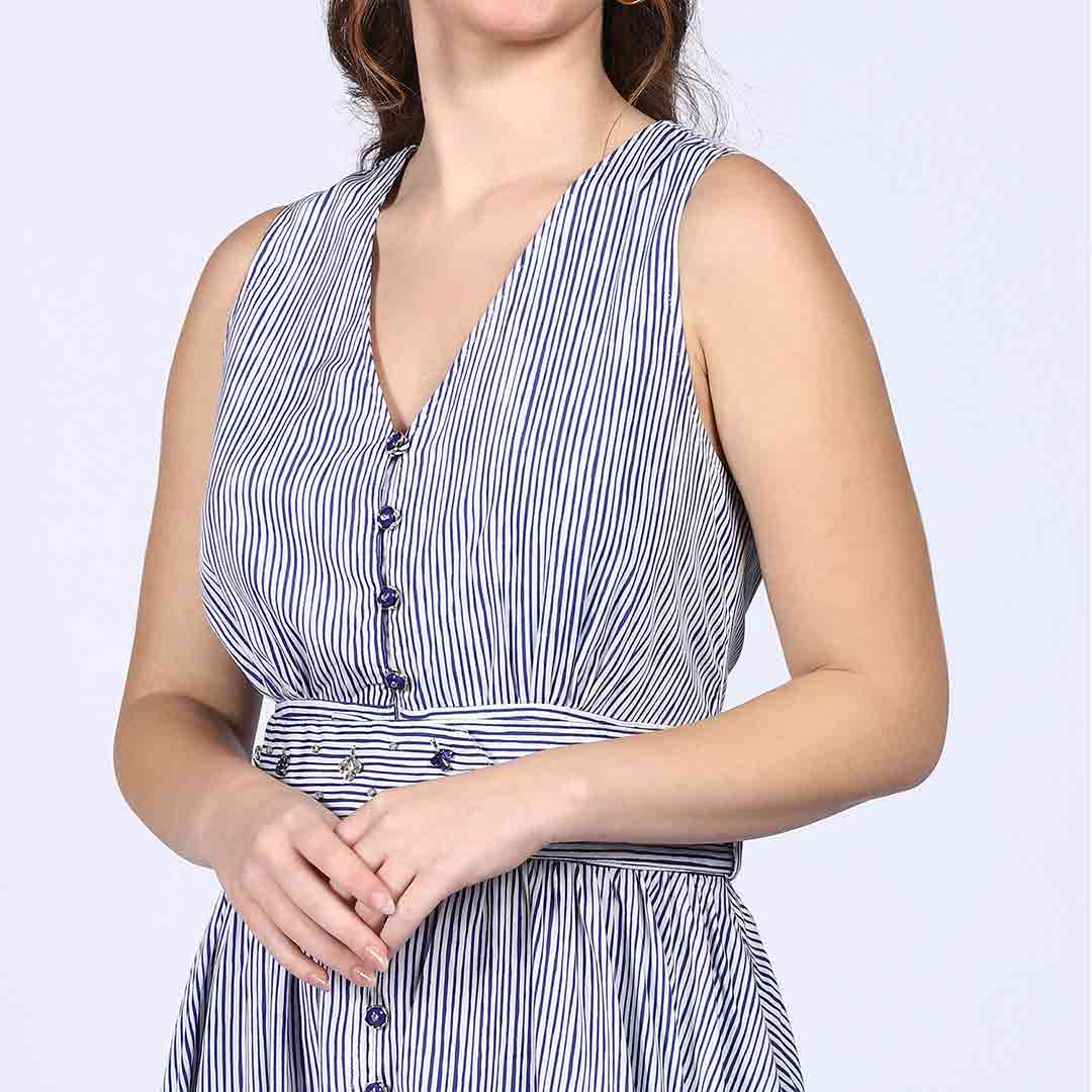 Saint Womens Blue Cotton Striped Maxi Dress - Image 6