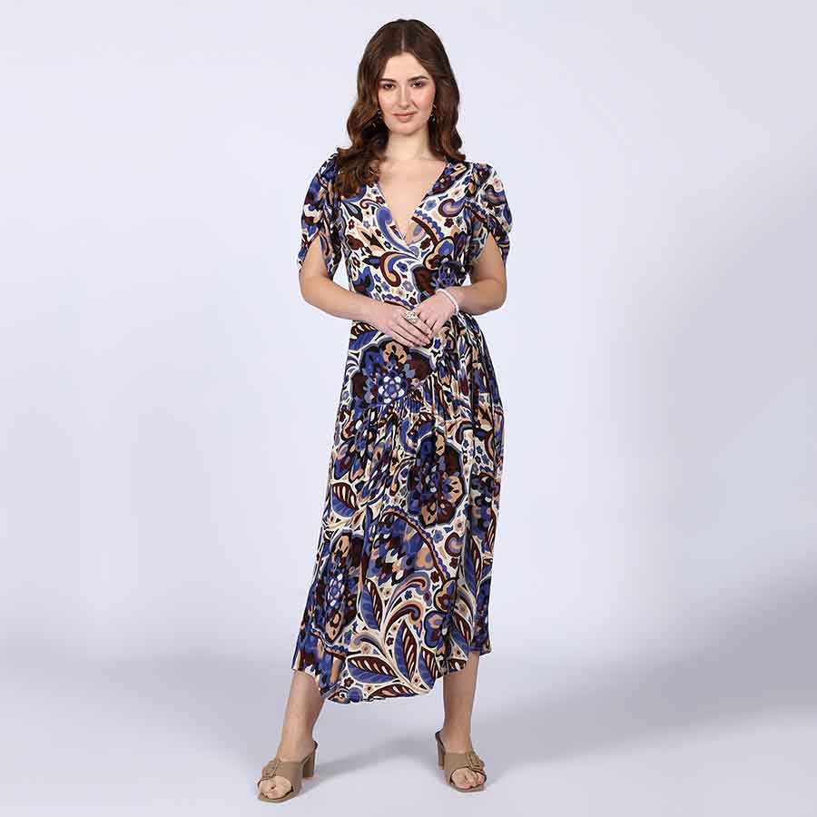 Saint Womens Blue Deep V-Neck Viscose Dress