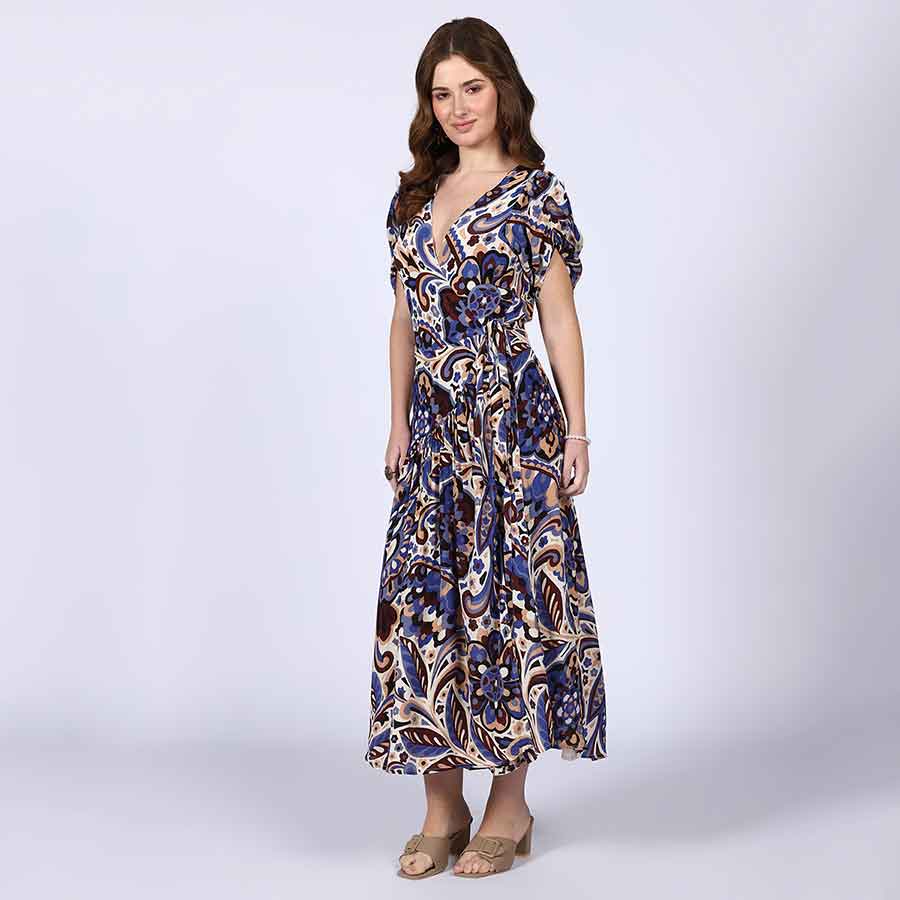 Saint Womens Blue Deep V-Neck Viscose Dress - Image 2