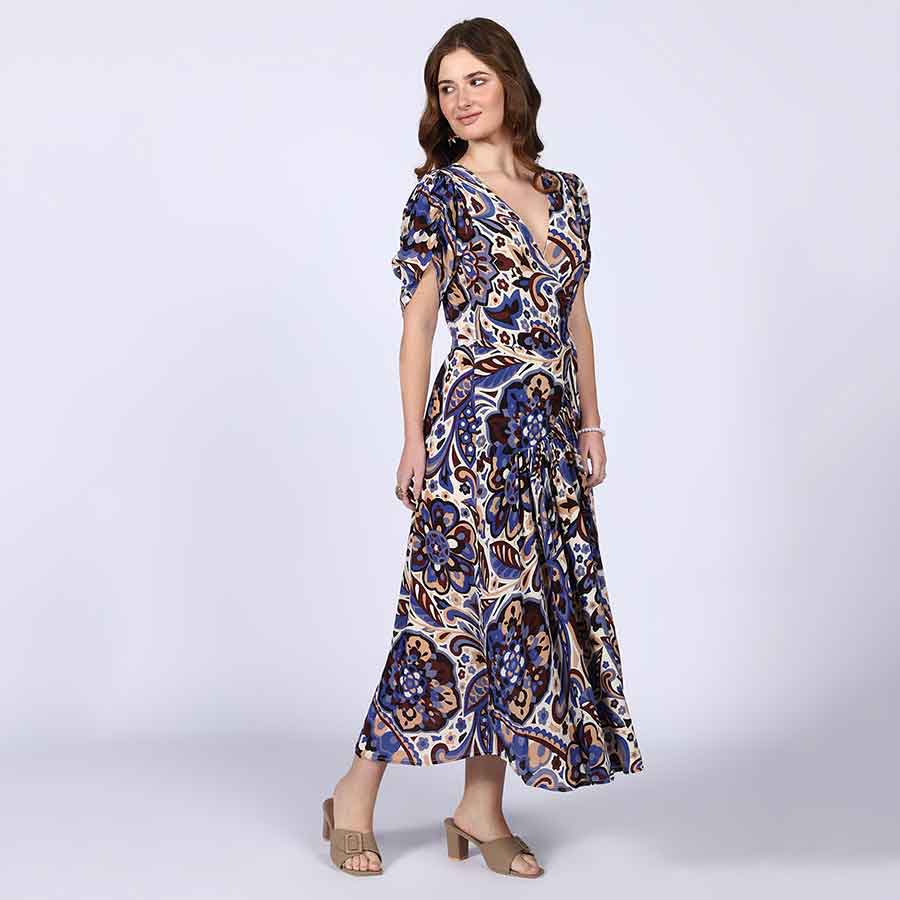 Saint Womens Blue Deep V-Neck Viscose Dress - Image 3