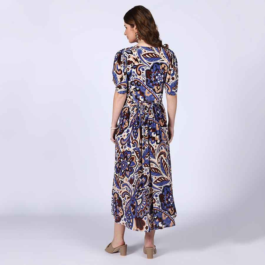 Saint Womens Blue Deep V-Neck Viscose Dress - Image 5