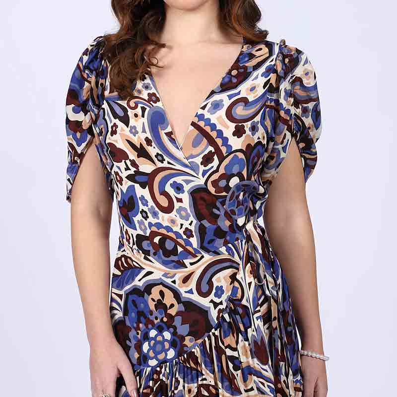 Saint Womens Blue Deep V-Neck Viscose Dress - Image 6
