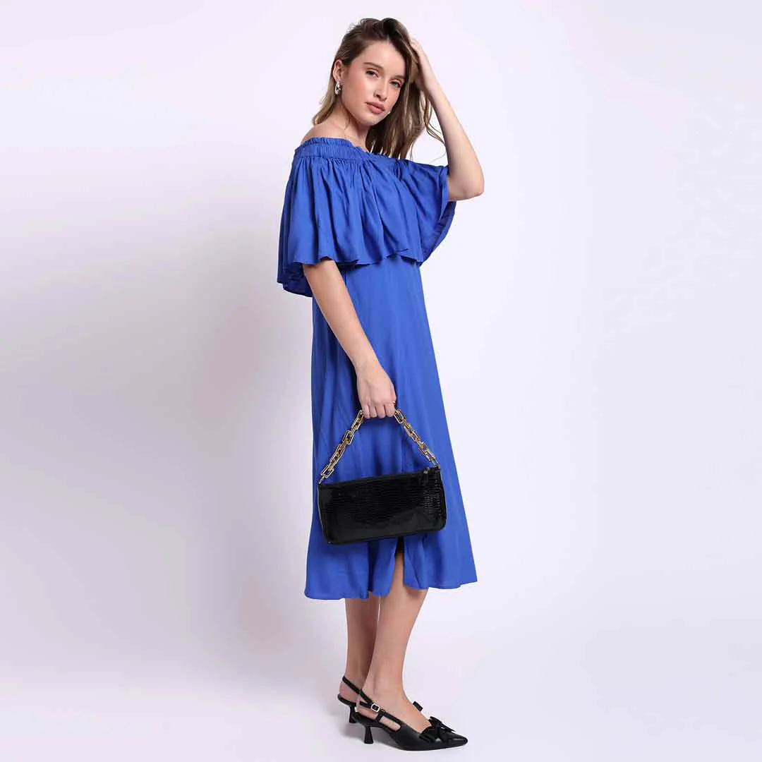 Saint Womens Blue Off-Shoulder Midi Dress - Image 3