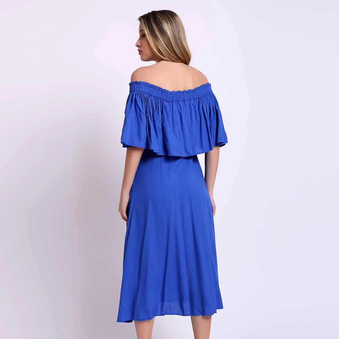 Saint Womens Blue Off-Shoulder Midi Dress - Image 4