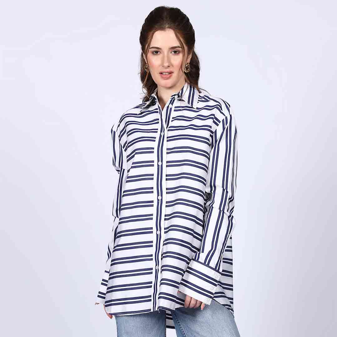 Saint Womens Blue Stripe Cotton Shirt - Image 2