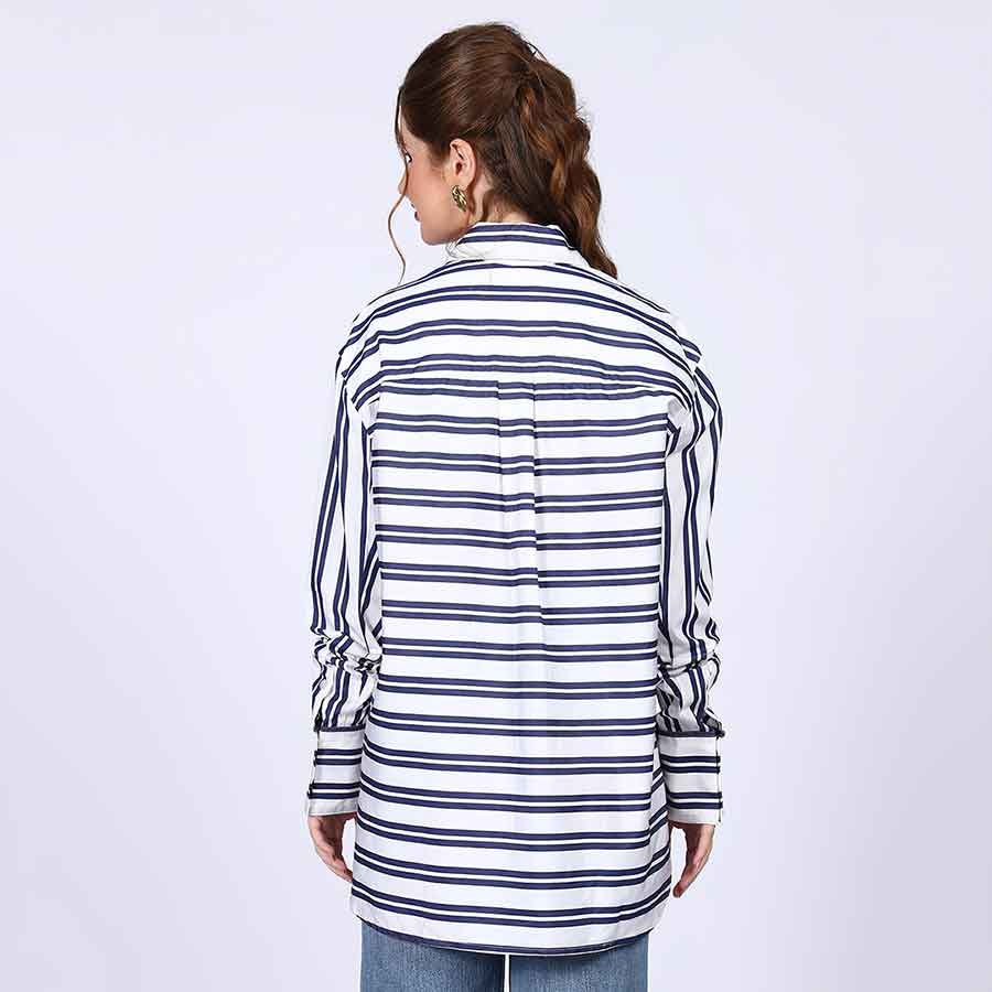 Saint Womens Blue Stripe Cotton Shirt - Image 4