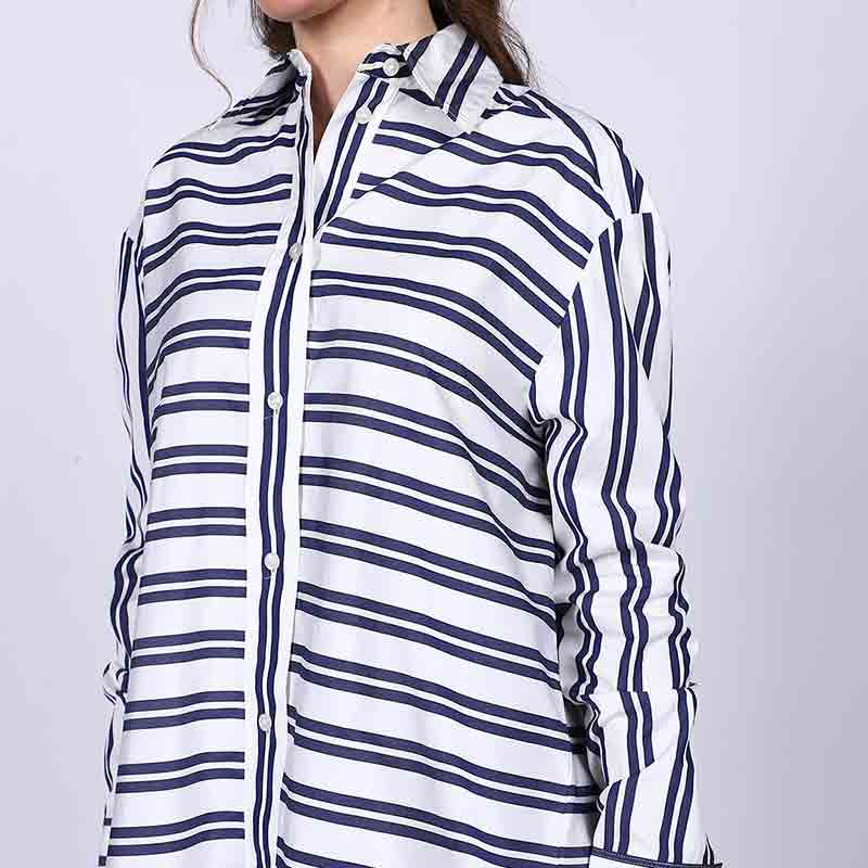 Saint Womens Blue Stripe Cotton Shirt - Image 7
