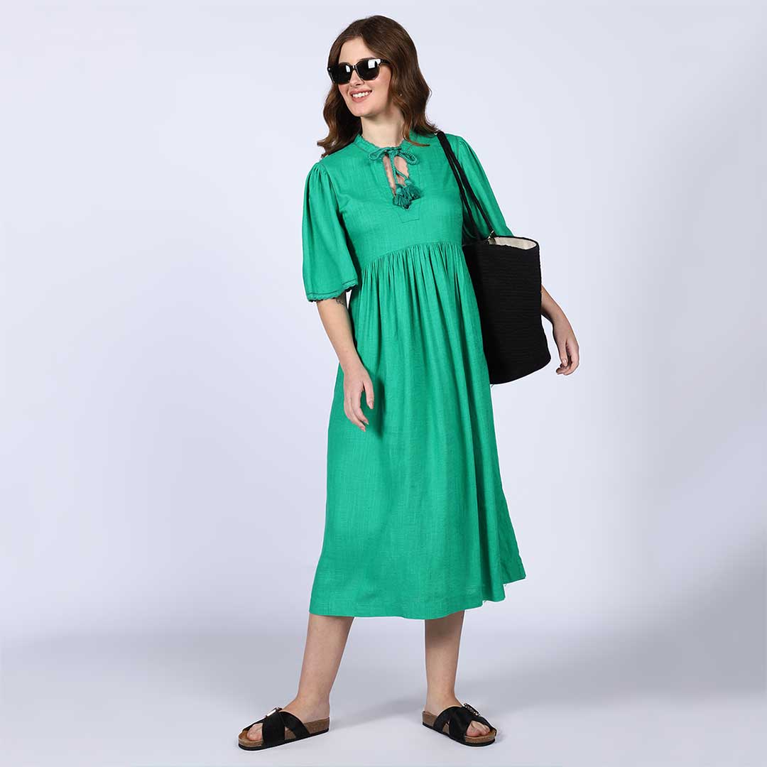 Saint Womens Green Cotton Slub Midi Dress - Image 2