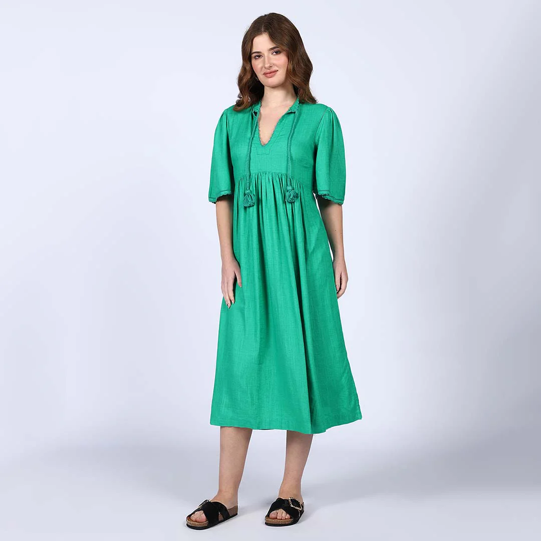 Saint Womens Green Cotton Slub Midi Dress - Image 3