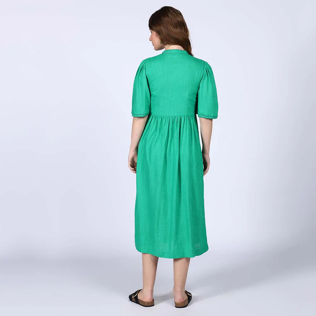 Saint Womens Green Cotton Slub Midi Dress - Image 4