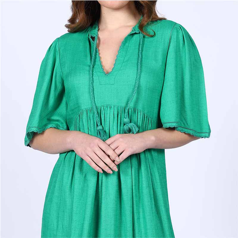 Saint Womens Green Cotton Slub Midi Dress - Image 6
