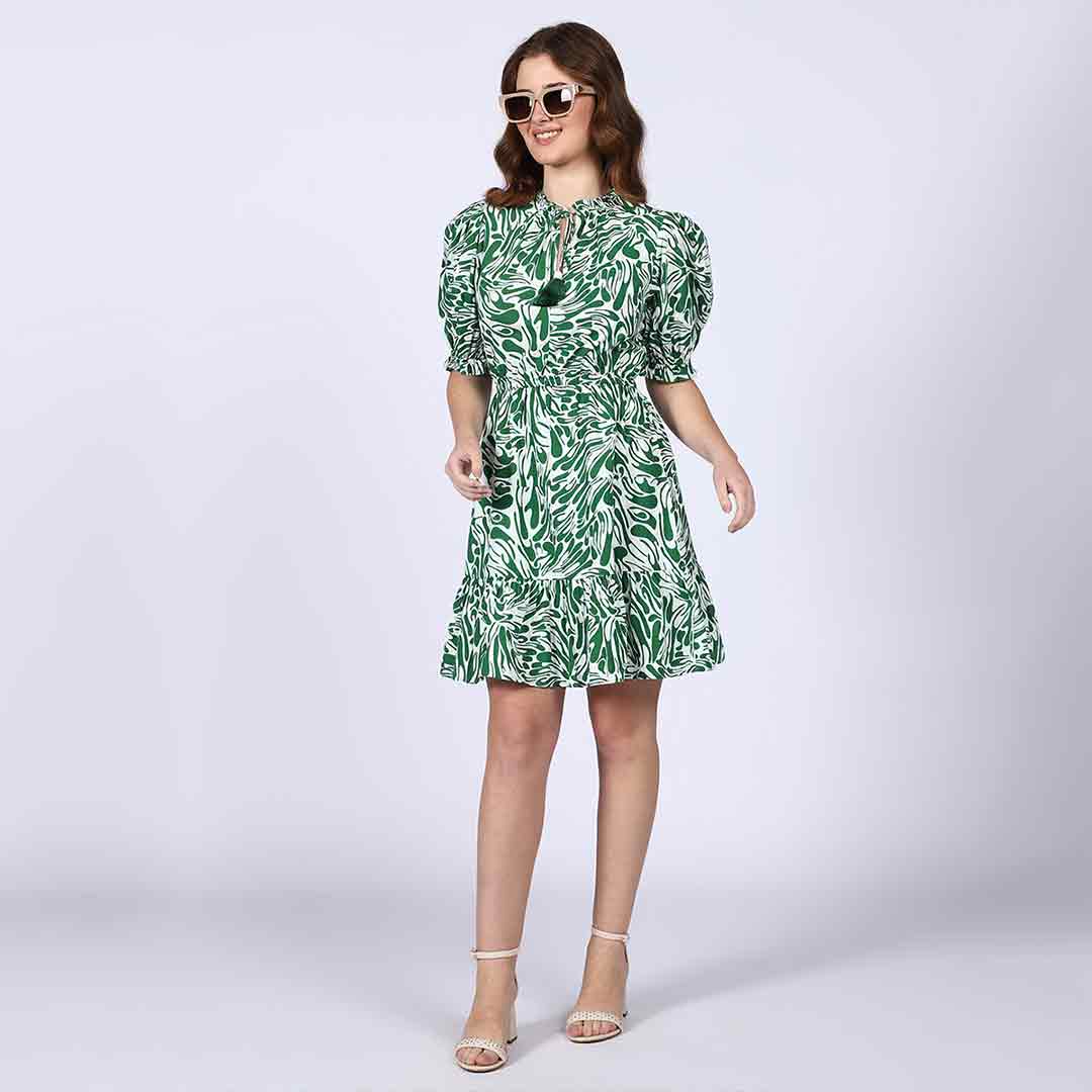 Saint Womens Green Metallic Cotton Poplin Short Dress - Image 2
