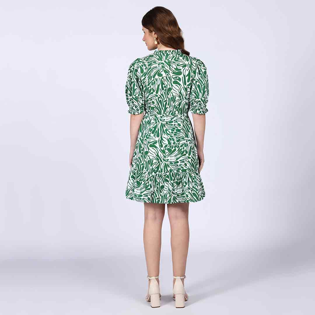 Saint Womens Green Metallic Cotton Poplin Short Dress - Image 3
