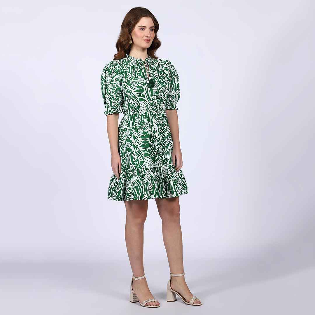 Saint Womens Green Metallic Cotton Poplin Short Dress - Image 4