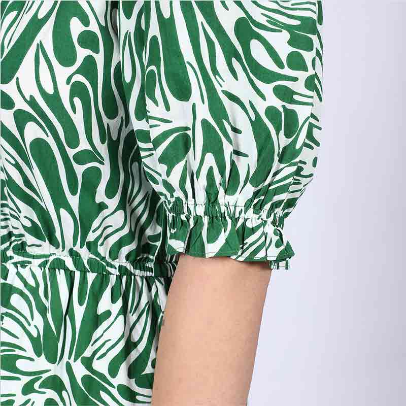 Saint Womens Green Metallic Cotton Poplin Short Dress - Image 5