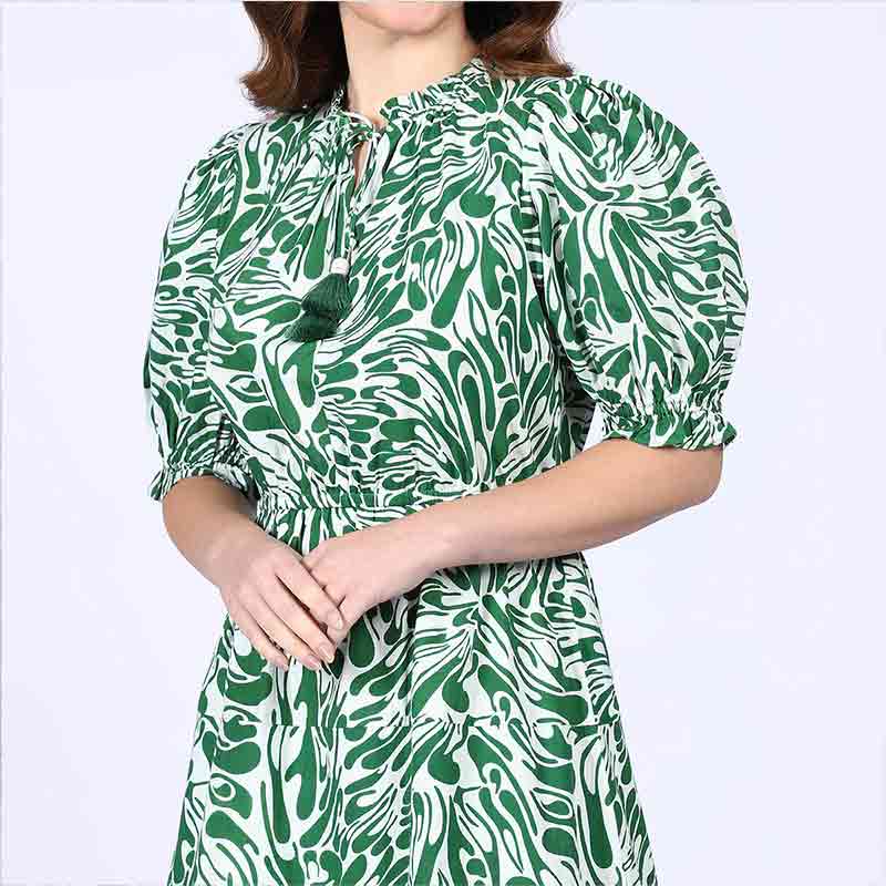 Saint Womens Green Metallic Cotton Poplin Short Dress - Image 6