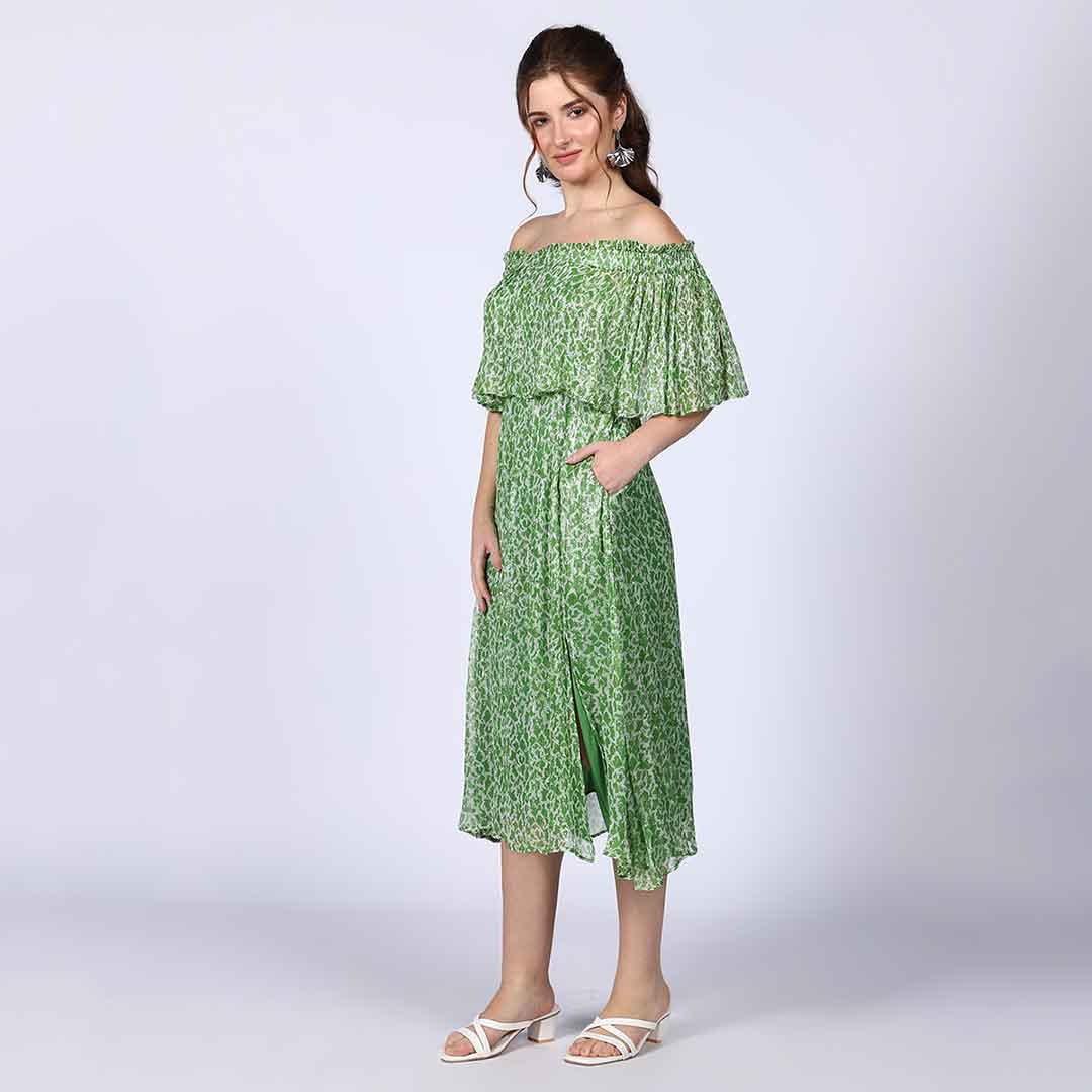 Saint Womens Green off- Shoulder Midi Dress - Image 3