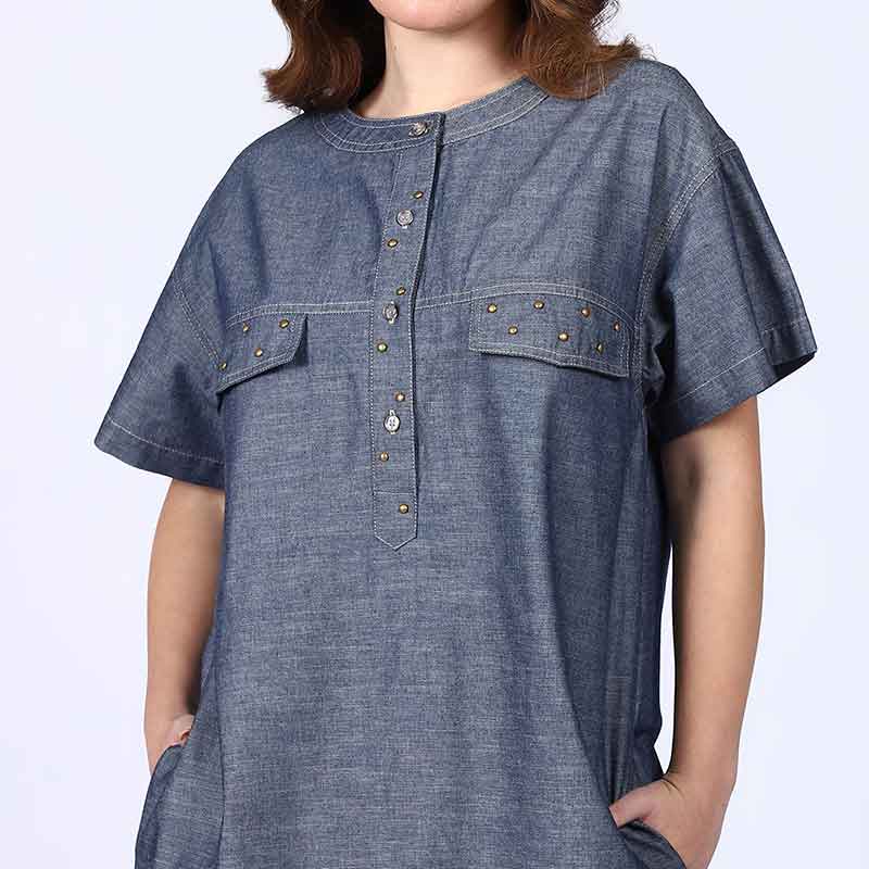 Saint Womens Grey Cotton Chambray Short Dress - Image 6