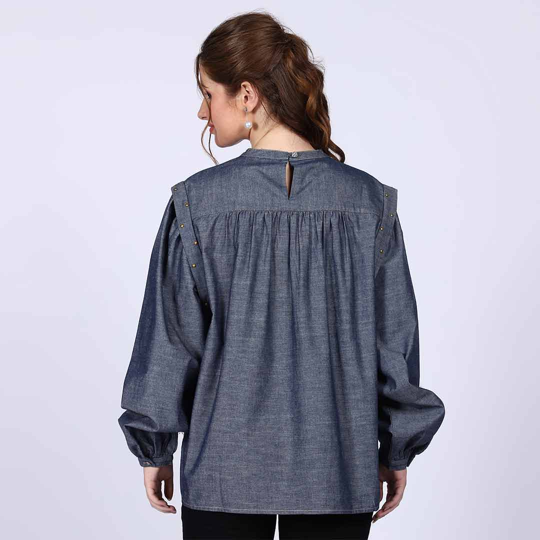 Saint Womens Grey Cotton Chambray Top - Image 4