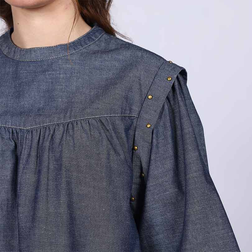 Saint Womens Grey Cotton Chambray Top - Image 6