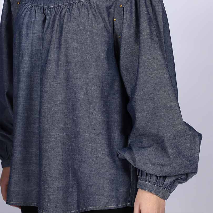 Saint Womens Grey Cotton Chambray Top - Image 7