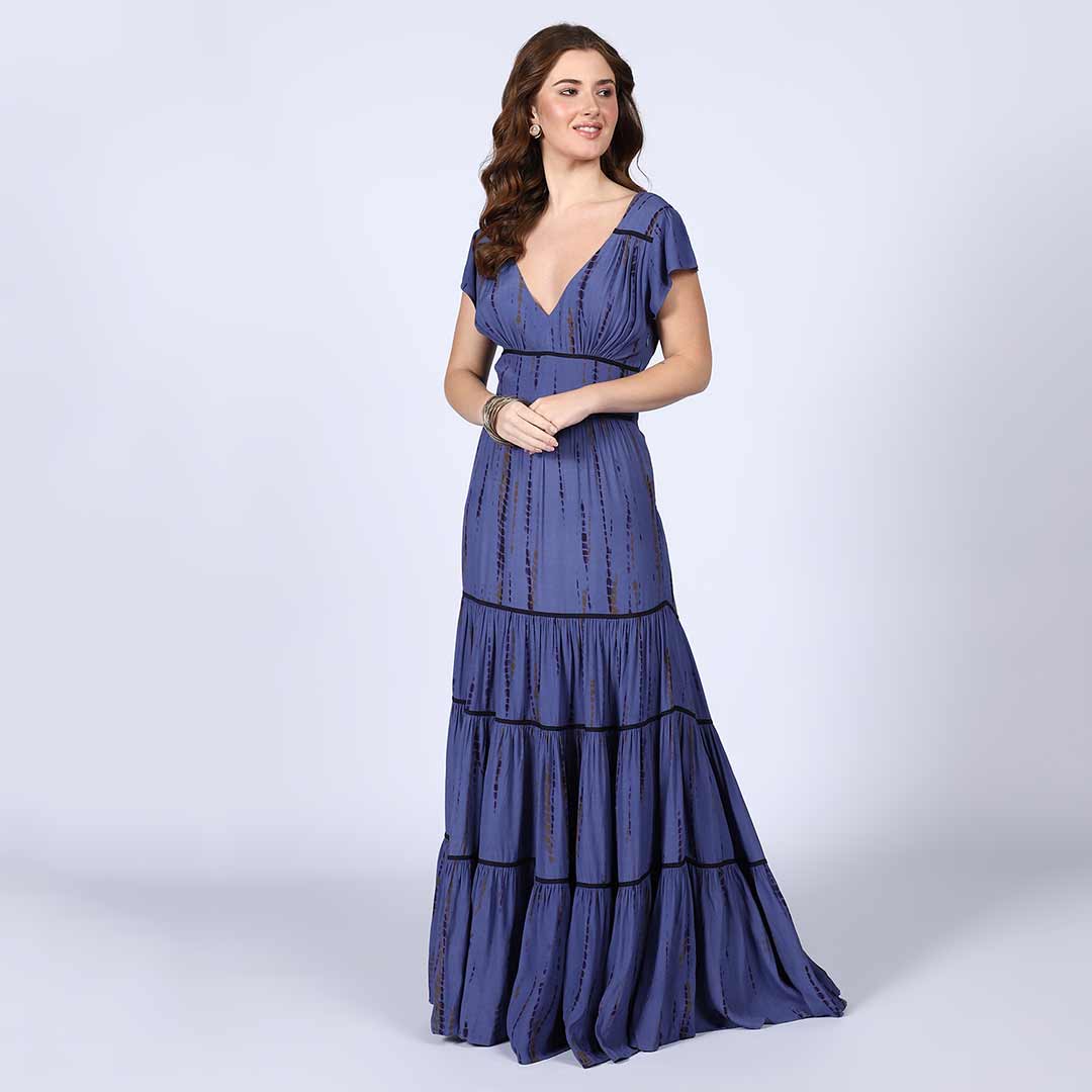 Saint Womens Indigo Tiered Viscose Maxi Dress - Image 2