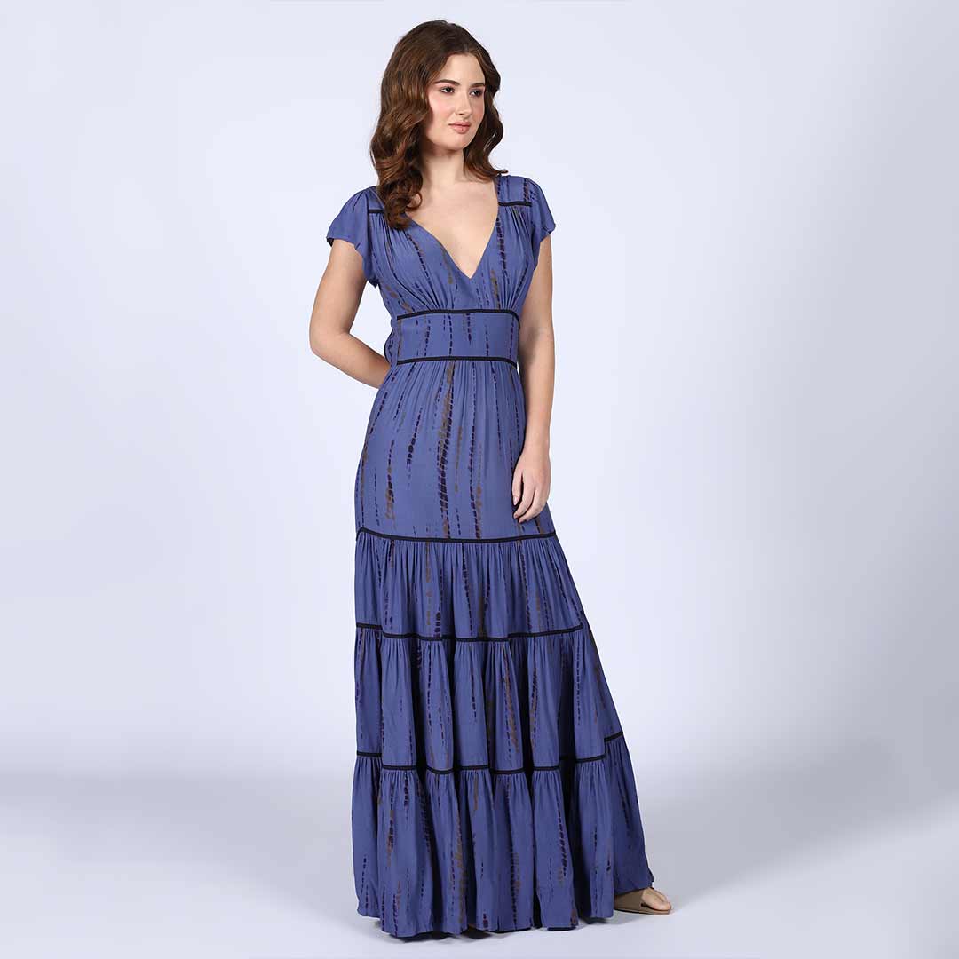Saint Womens Indigo Tiered Viscose Maxi Dress - Image 3