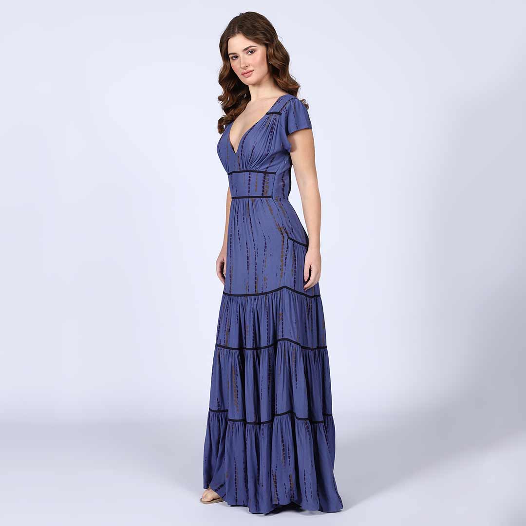 Saint Womens Indigo Tiered Viscose Maxi Dress - Image 5