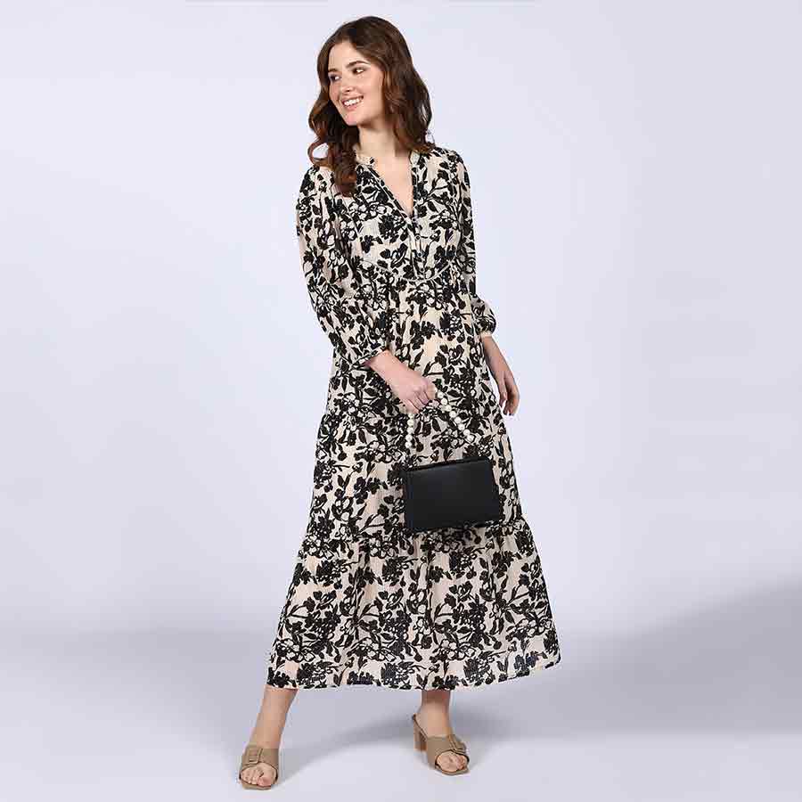 Saint Womens Ivory Floral Viscose Midi Dress - Image 2