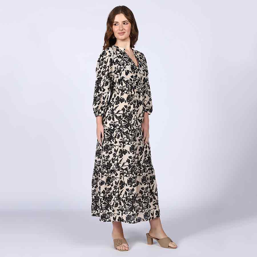 Saint Womens Ivory Floral Viscose Midi Dress - Image 3