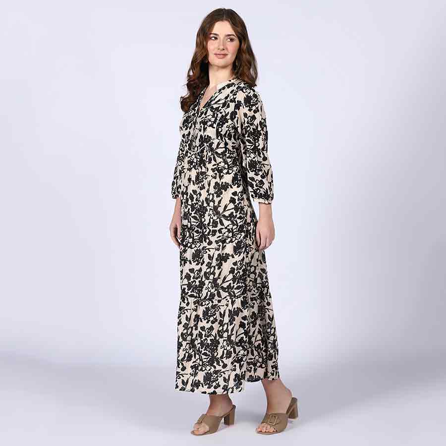 Saint Womens Ivory Floral Viscose Midi Dress - Image 5