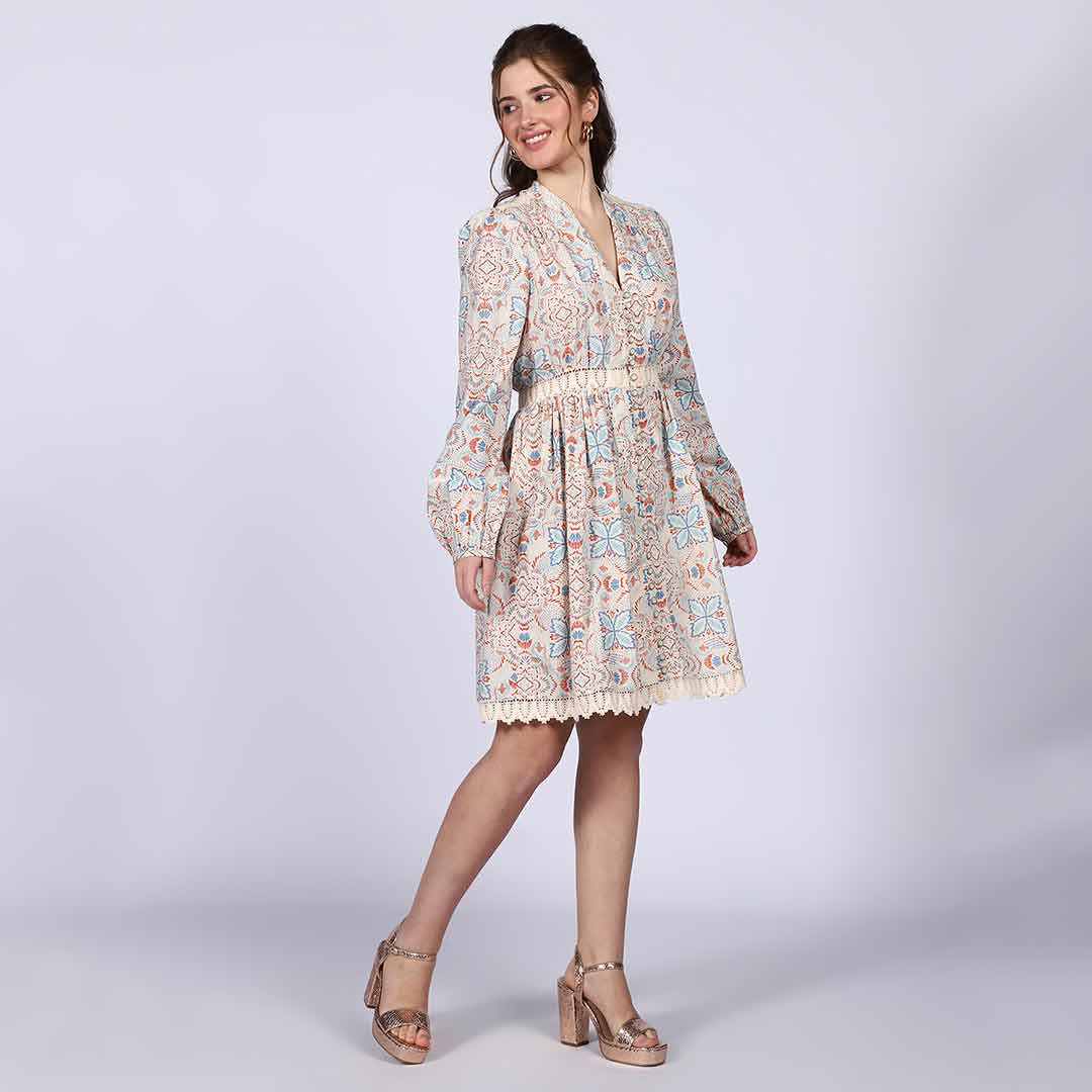 Saint Womens Ivory Multicolour Cotton Poplin Dress - Image 3