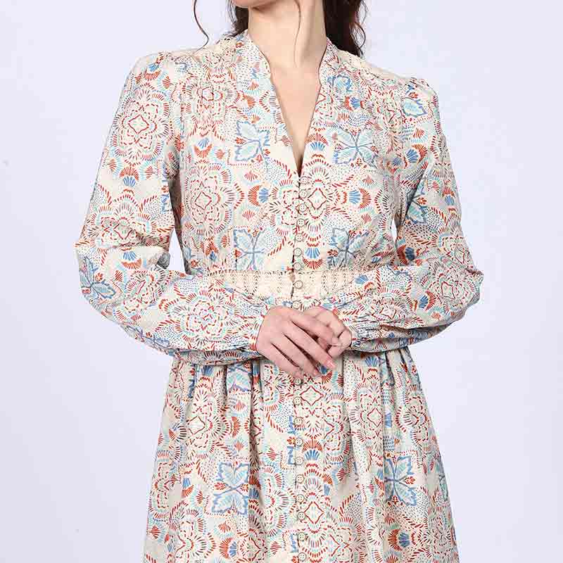 Saint Womens Ivory Multicolour Cotton Poplin Dress - Image 7