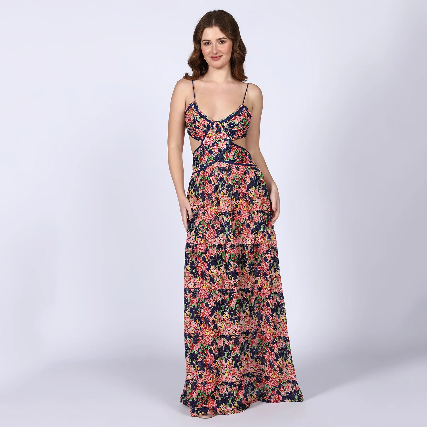 Saint Womens Blue Multicolour Cut-out Waist Maxi Dress