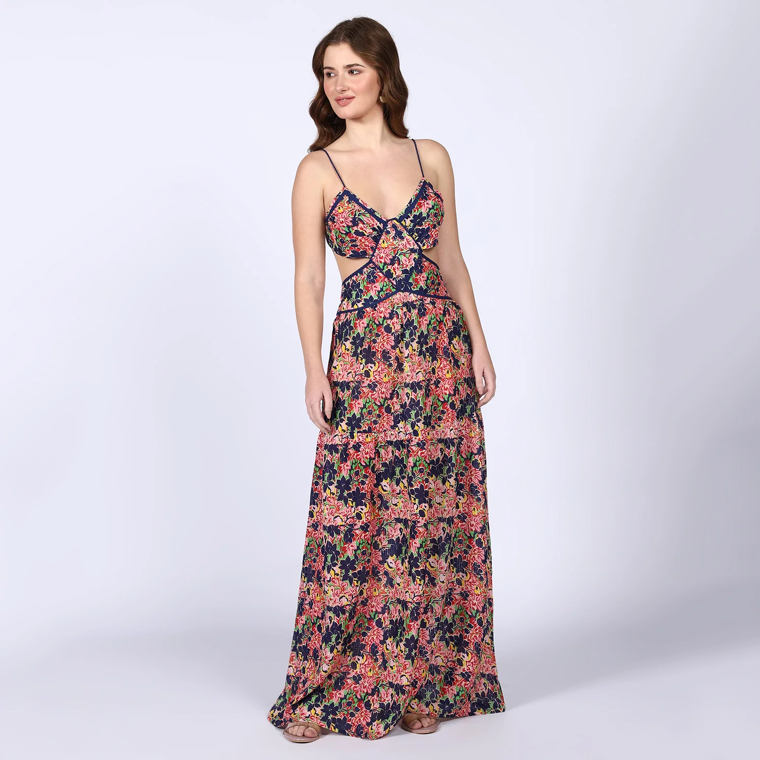 Saint Womens Blue Multicolour Cut-out Waist Maxi Dress - Image 2