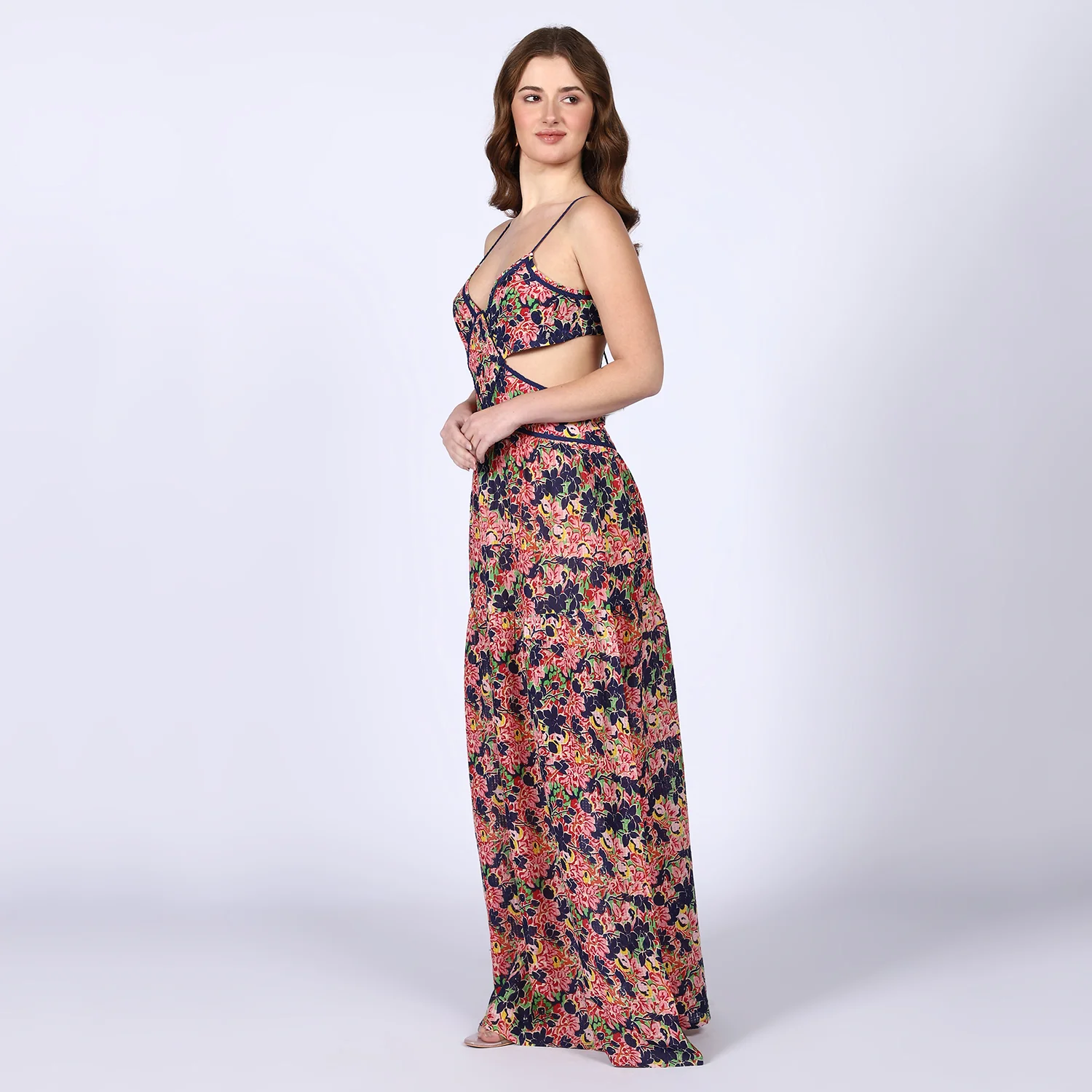 Saint Womens Blue Multicolour Cut-out Waist Maxi Dress - Image 3
